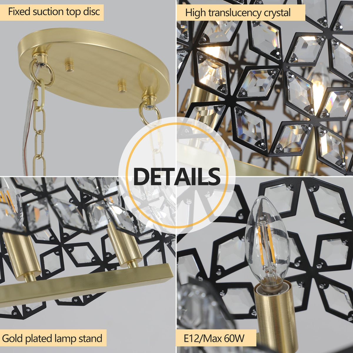 Champagne Gold Oval Crystal Ceiling Chandelier
