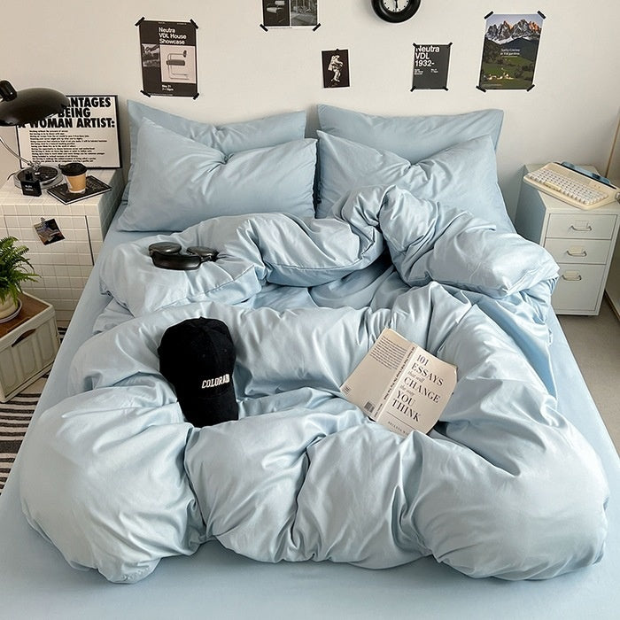 Washed Cotton Solid Color Four Piece Bedding Set