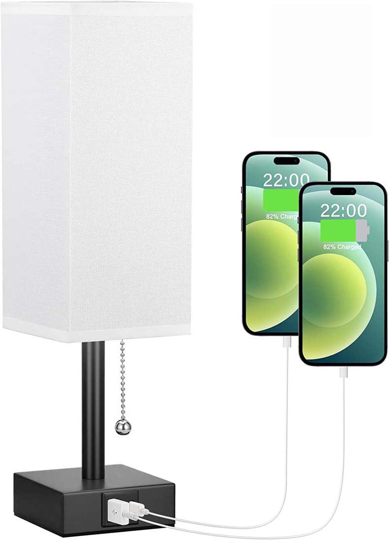 Linen Desk Lamp with Three Color Temperatures and USB Charging