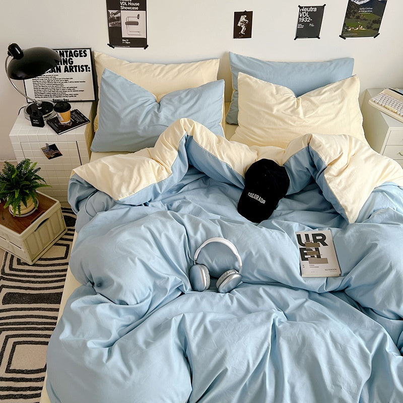 Washed Cotton Solid Color Four Piece Bedding Set