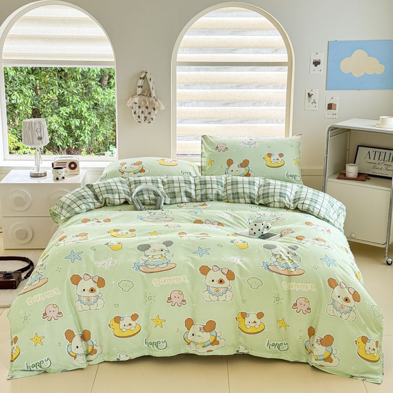Cartoon Four Piece Single Dormitory Bedding Set