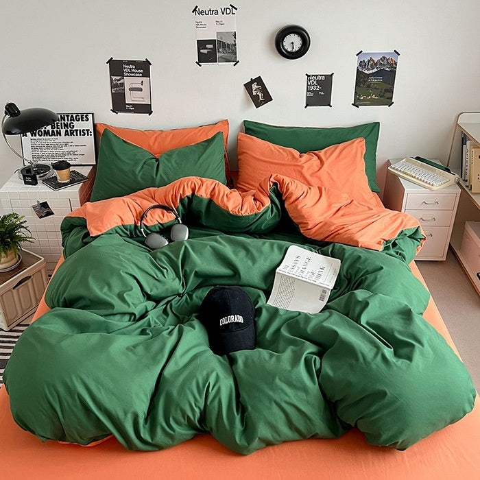 Washed Cotton Solid Color Four Piece Bedding Set