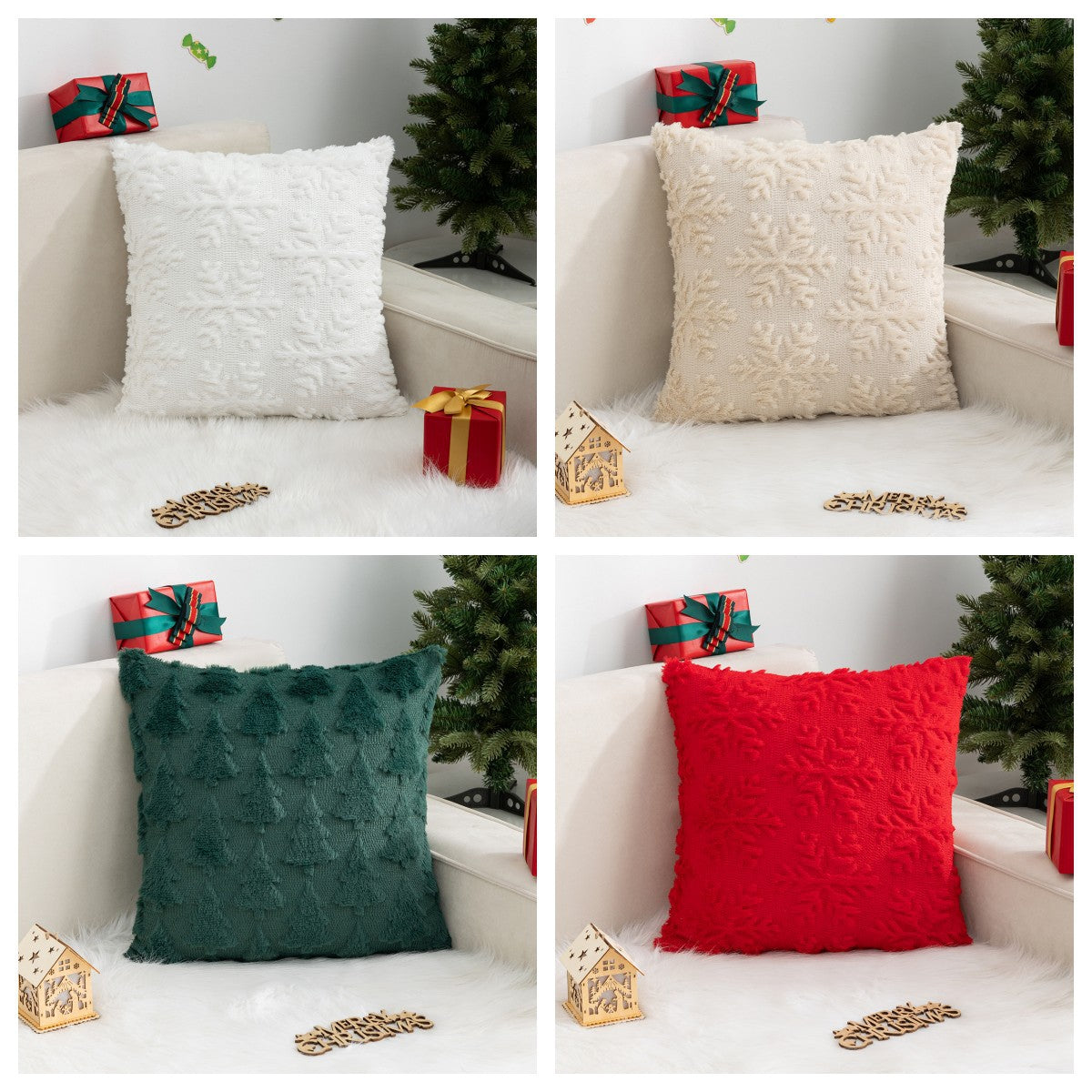 Christmas Snowflake and Tree Decorative Pillow Cover