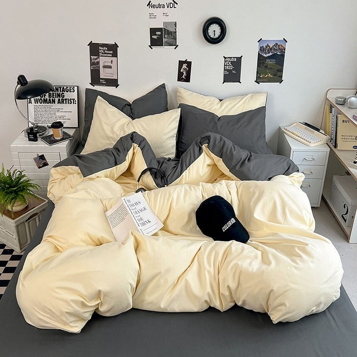 Washed Cotton Solid Color Four Piece Bedding Set