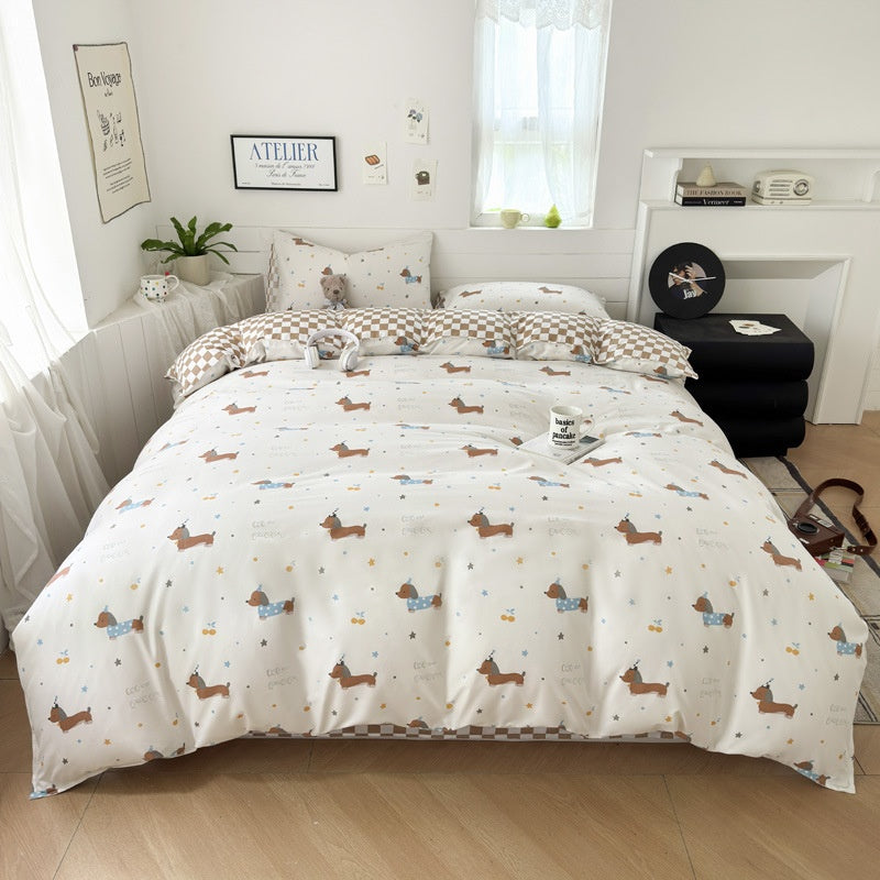 Cartoon Four Piece Single Dormitory Bedding Set