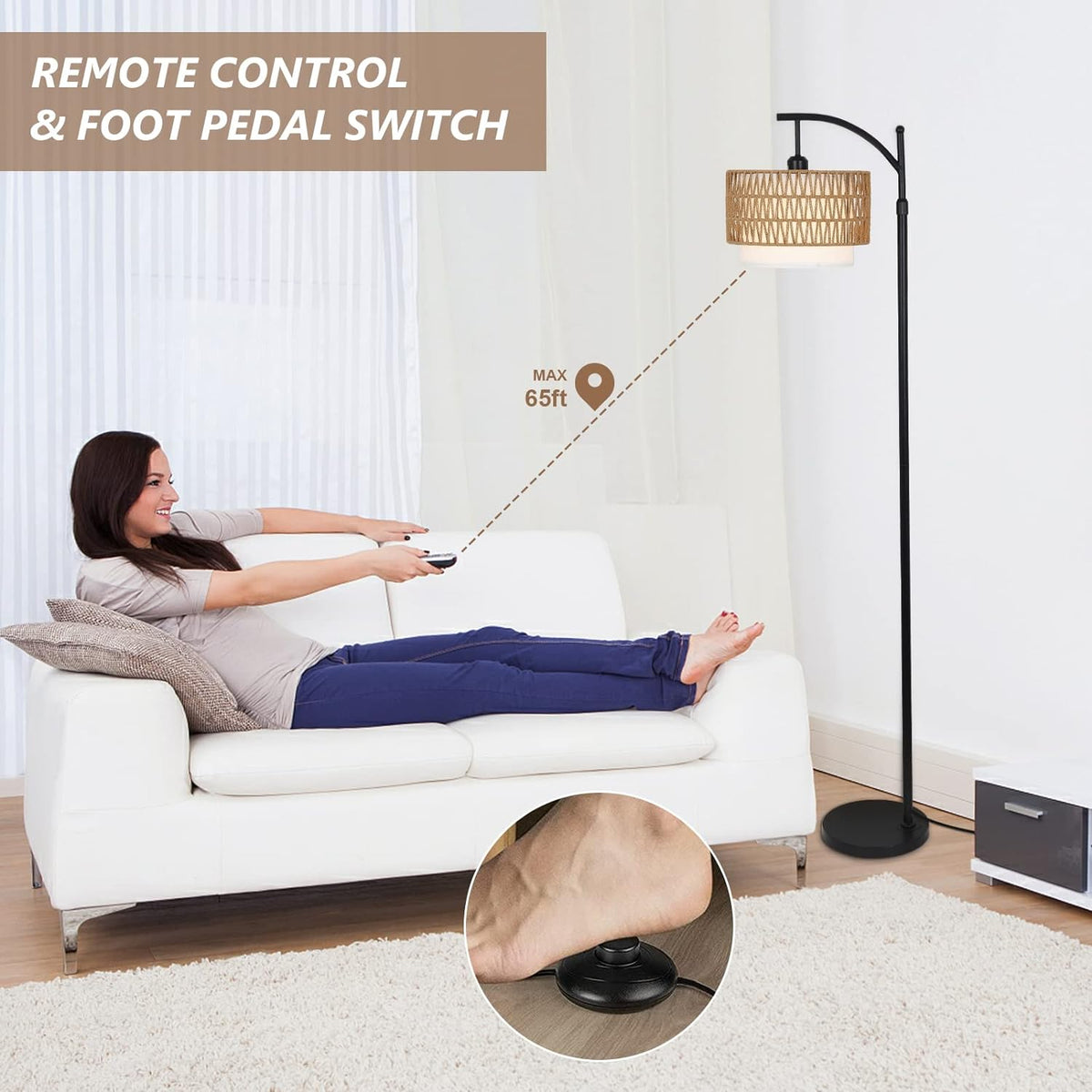 Farmhouse Arc Floor Lamp with Remote and Dimmable Bulb
