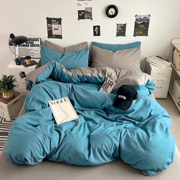 Washed Cotton Solid Color Four Piece Bedding Set