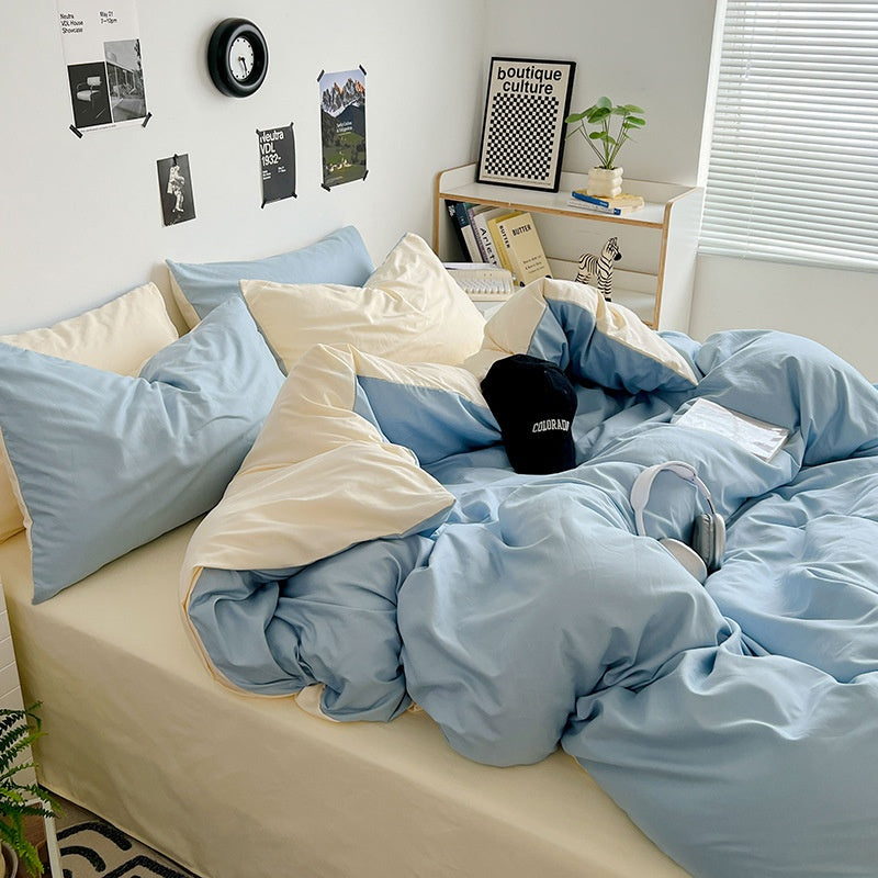 Washed Cotton Solid Color Four Piece Bedding Set