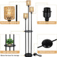 Boho Farmhouse Floor Lamp with Shelves and Rattan Shades