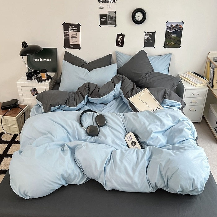 Washed Cotton Solid Color Four Piece Bedding Set