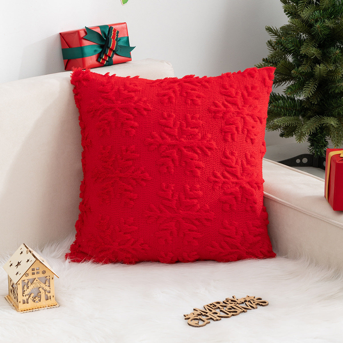 Christmas Snowflake and Tree Decorative Pillow Cover