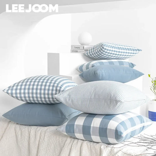 Light Blue Plaid Decorative Pillow Cover