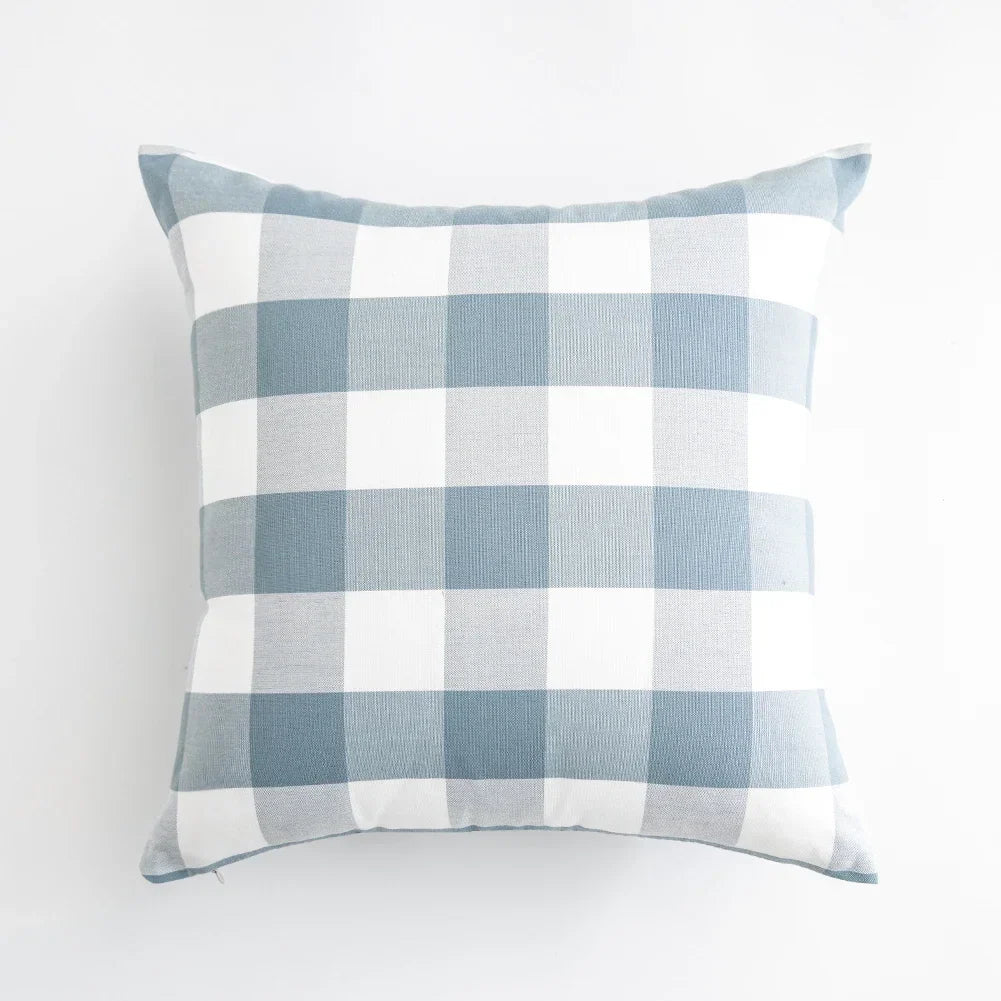 Light Blue Plaid Decorative Pillow Cover