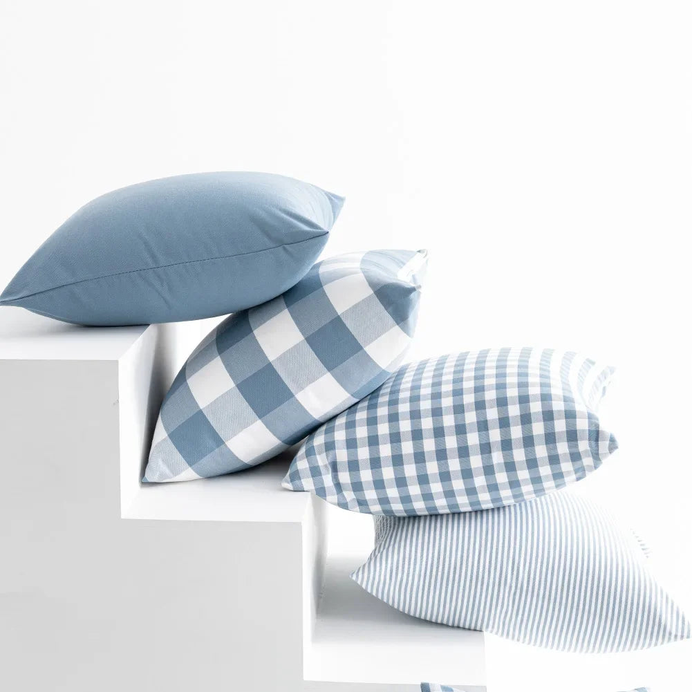 Light Blue Plaid Decorative Pillow Cover