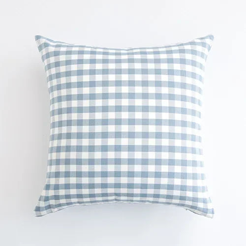 Light Blue Plaid Decorative Pillow Cover