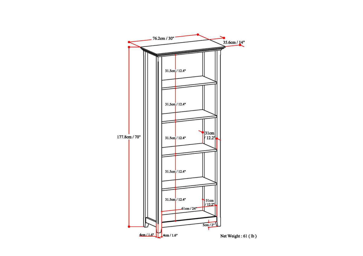 Amherst 5 Shelf Bookcase with Adjustable Shelves